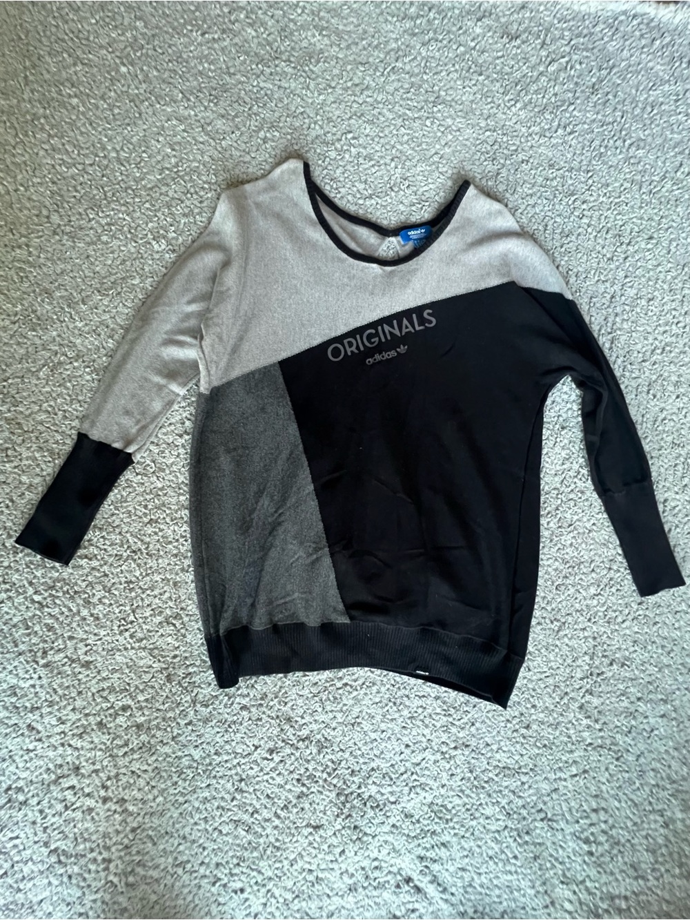 adidas Originals Black and Gray Colorblock Scoop-Neck Sweater